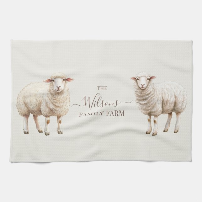 Family Farm Rustic Sheep  Tea Towel (Horizontal)