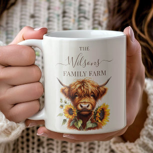 Family Farm Rustic Sunflower Highland Cow Coffee Mug