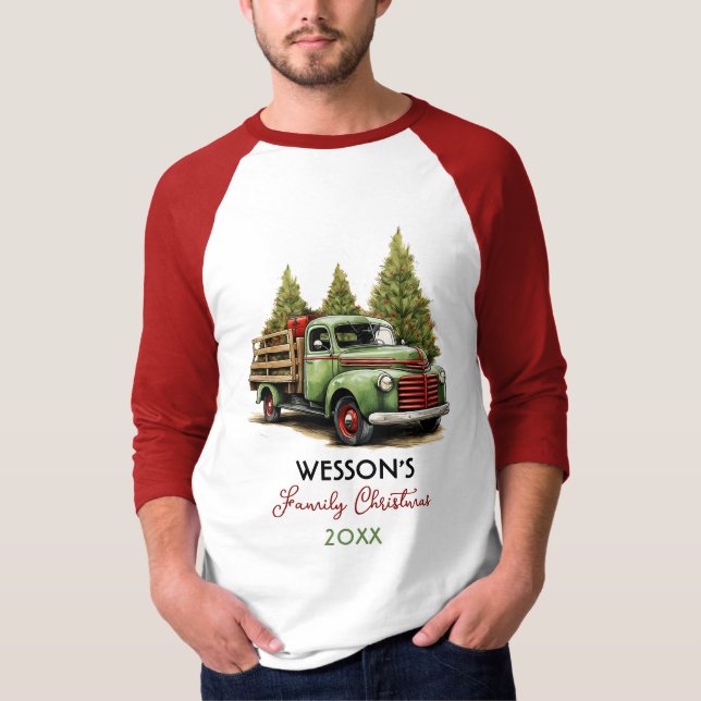 Family Farm Truck Custom Name Christmas T-Shirt (Front)