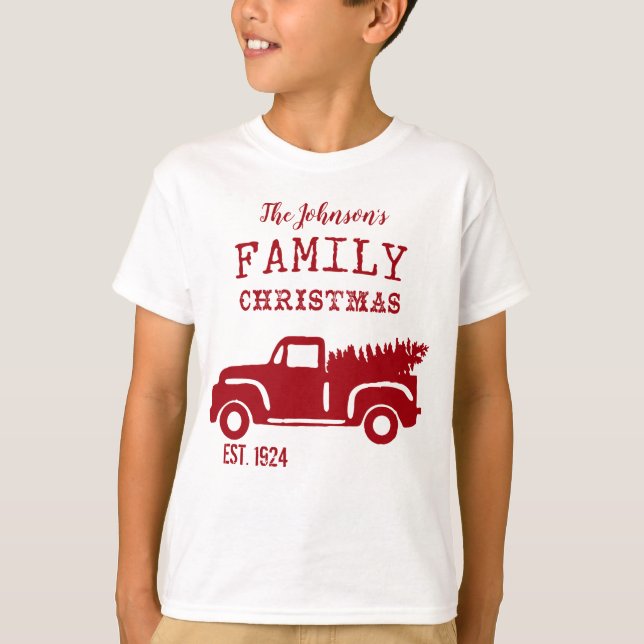 Family Farm Truck Kids Red T-Shirt (Front)