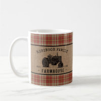 Family Farmhouse Rustic Tractor Red Plaid Burlap