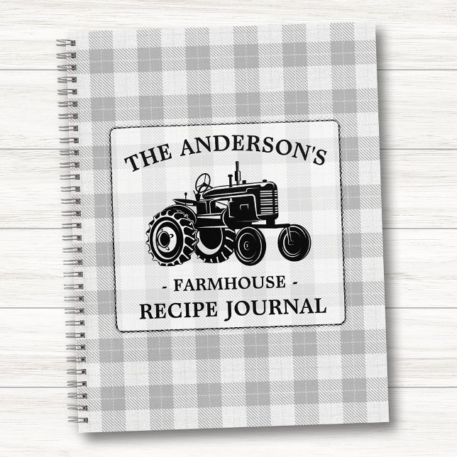 Family Farmhouse Tractor Plaid Recipe Notebook (Several sizes and page styles to choose from.)