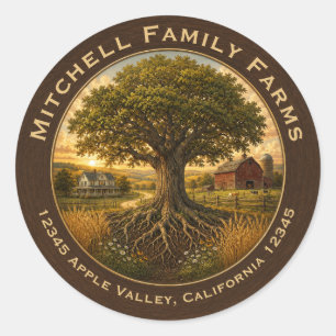 Family Farms Oak Tree Logo Classic Round Sticker