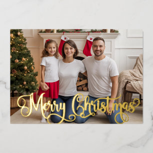 Family Festive Photo Foil Holiday, Christmas Card
