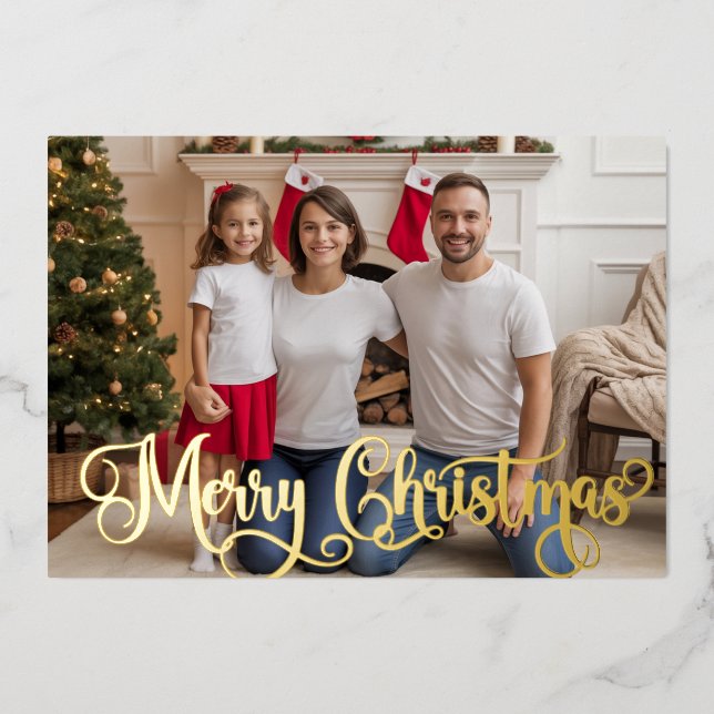 Family Festive Photo Foil Holiday, Christmas Card (Front)