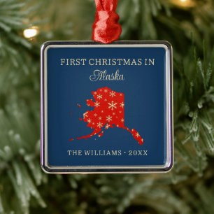 Family First Christmas In Alaska USA State Metal Tree Decoration