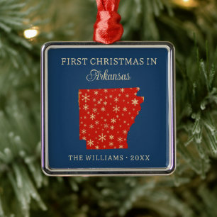 Family First Christmas In Arkansas USA State Metal Tree Decoration