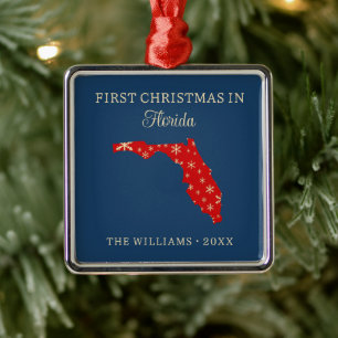 Family First Christmas In Florida USA State Metal Tree Decoration