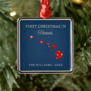 Family First Christmas In Hawaii USA State Metal Tree Decoration