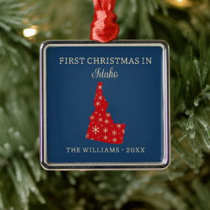 Family First Christmas In Idaho USA State Metal Tree Decoration