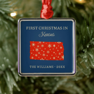 Family First Christmas In Kansas USA State Metal Tree Decoration