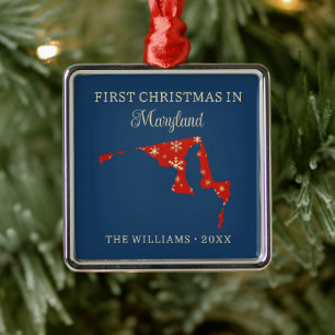 Family First Christmas In Maryland USA State Metal Tree Decoration