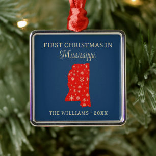 Family First Christmas In Mississippi USA State Metal Tree Decoration
