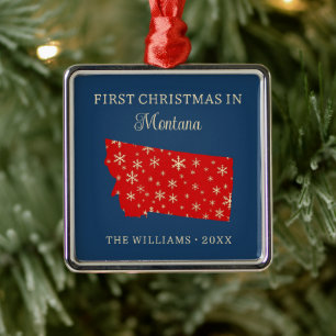 Family First Christmas In Montana USA State Metal Tree Decoration