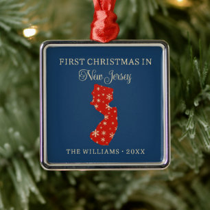 Family First Christmas In New Jersey State Blue Metal Tree Decoration