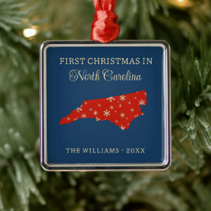Family First Christmas In North Carolina USA State Metal Tree Decoration
