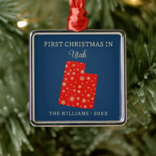 Family First Christmas In Utah USA State Metal Tree Decoration