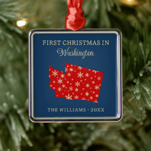 Family First Christmas In Washington USA State Metal Tree Decoration