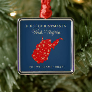 Family First Christmas In West Virginia USA State Metal Tree Decoration
