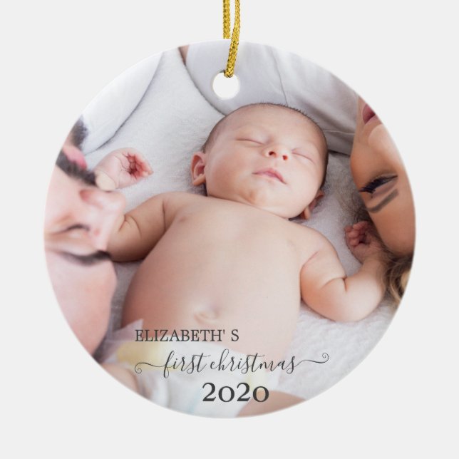 Family First Christmas,Photo Ceramic Tree Decoration (Front)