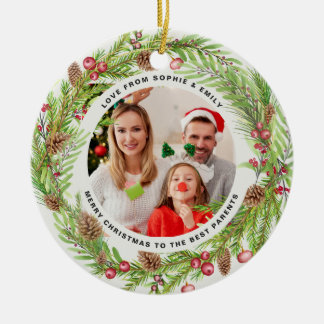 Family foliage wreath photo Christmas elegant Ceramic Tree Decoration