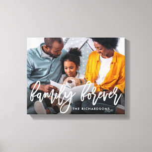 Family Forever   Trendy Brush Script with Photo Canvas Print