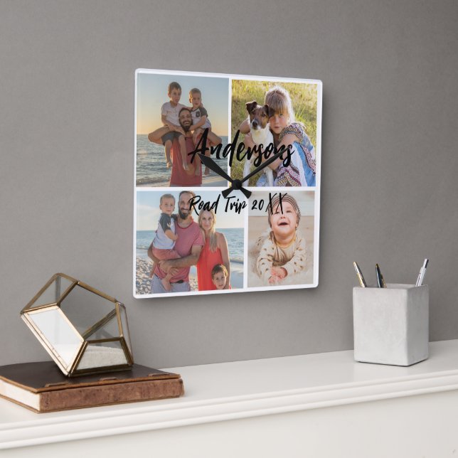 Family Four Photo Personalised Acrylic Wall Clock (Office)