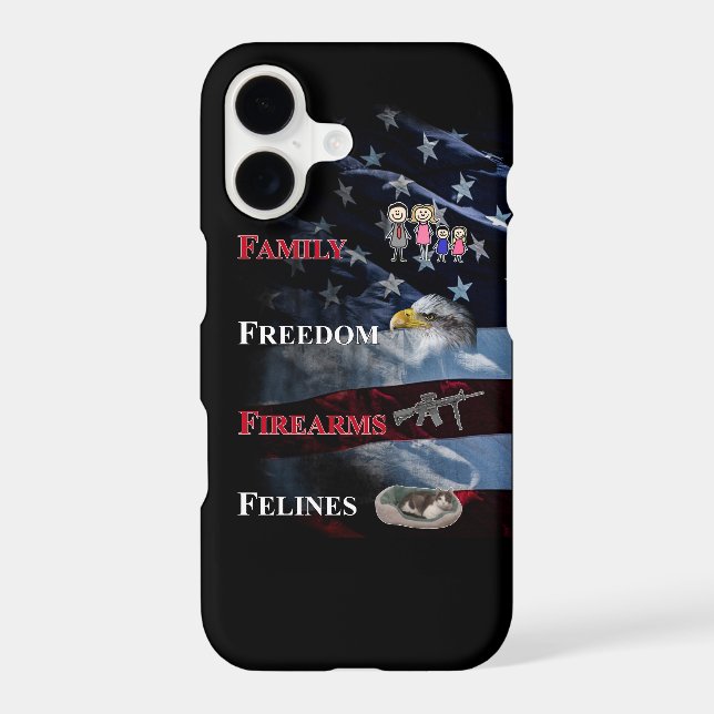 family, freedome, firearms, felines iPhone 17 case (Back)