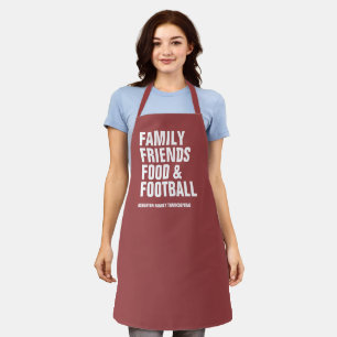 Family friends food & football maroon Thanksgiving Apron
