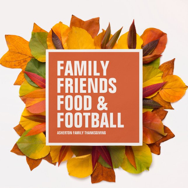 Family friends food & football orange Thanksgiving Napkin (Creator Uploaded)