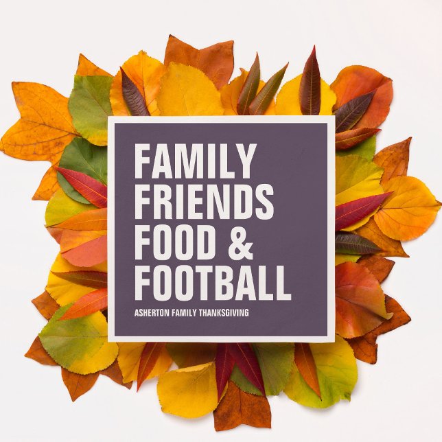 Family friends food & football purple Thanksgiving Napkin (Creator Uploaded)