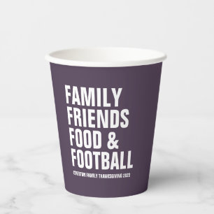 Family friends food football purple Thanksgiving Paper Cups