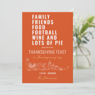 Family Friends Food Football Wine Pie Thanksgiving Invitation