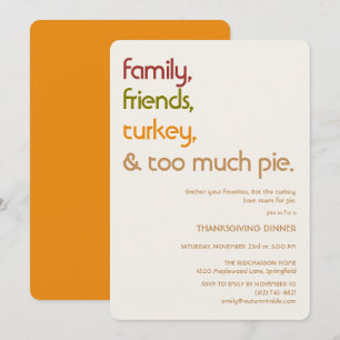 Family, Friends, Turkey, Pie Modern Thanksgiving Invitation