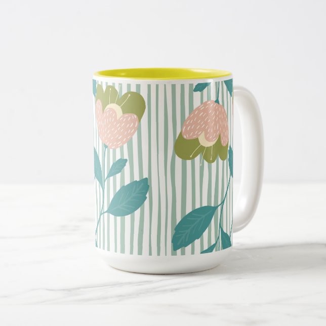 Family gift without name Elegant flower pattern Two-Tone Coffee Mug (Front Right)