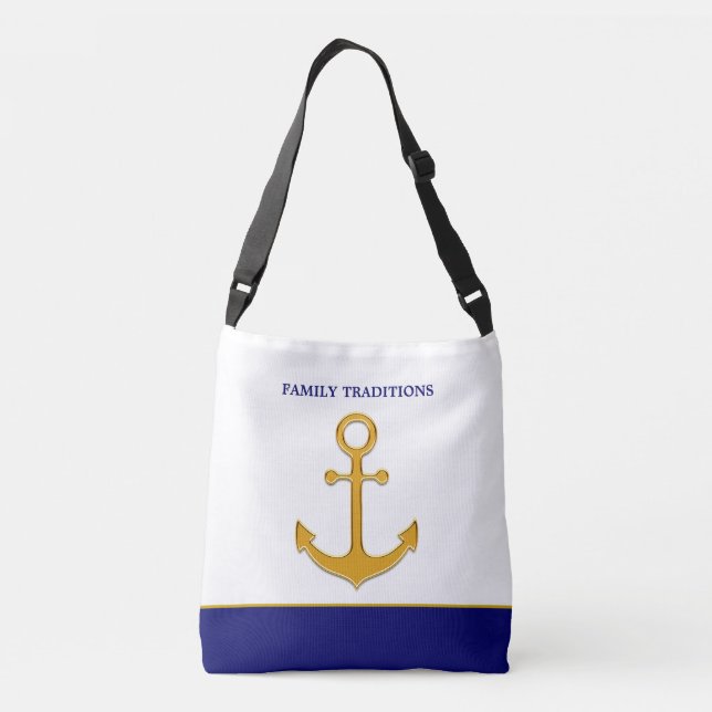 Family golden anchor on blue & white crossbody bag (Back)