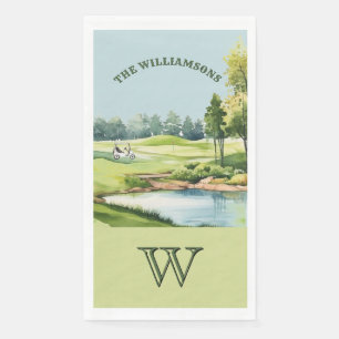Family Golf Cart Course Monogram Name   Napkin