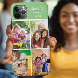 Family Green 4 Photo Collage Custom Case-Mate iPhone Case<br><div class="desc">Create your own custom Phone case for iphone 11 pro max and many other models. The design features a grid style photo collage with 4 of your favourite photos, your name and the word "family". The photo template is set up ready for you to add your photos, working clockwise from...</div>