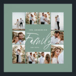 Family green elegant modern minimal photo collage poster<br><div class="desc">Family script elegant modern minimal sage green personalised photo collage simple clean lines family gift print.</div>