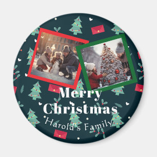 Family Greenery Christmas Photo Monogram Magnet