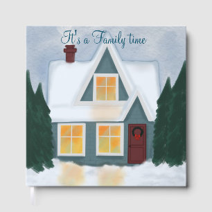 Family Guestbook with wintery house illustration 