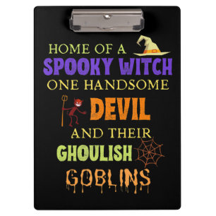 Family Halloween Quote With Witch Devil Spider Web Clipboard