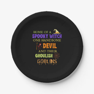 Family Halloween Quote With Witch Devil Spider Web Paper Plate