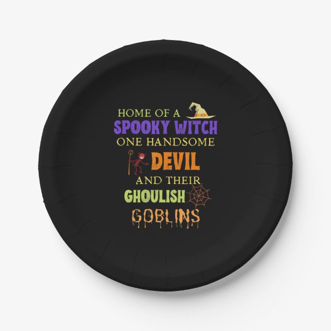 Family Halloween Quote With Witch Devil Spider Web Paper Plate (Front)