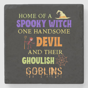 Family Halloween Quote With Witch Devil Spider Web Stone Coaster