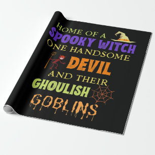 Family Halloween Quote With Witch Devil Spider Wrapping Paper