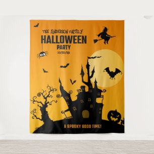 Family Haunted Mansion Halloween Party Backdrop Tapestry