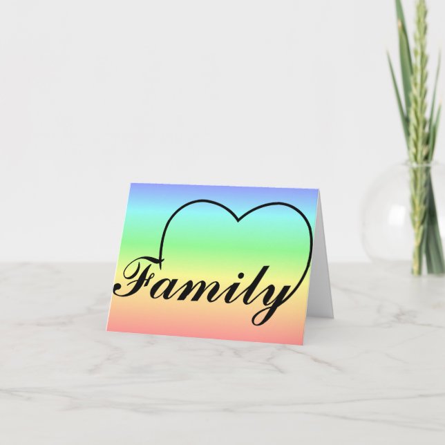 Family heart on a rainbow note card (Front)