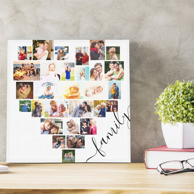 Family Heart Photo Collage Small Square White Canvas Print (Creator Uploaded)