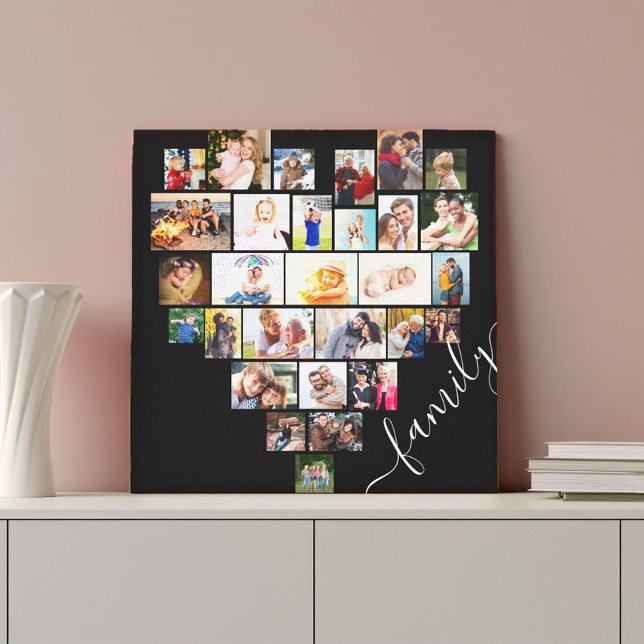 Family Heart Shaped Photo Collage Small Square Canvas Print (Creator Uploaded)